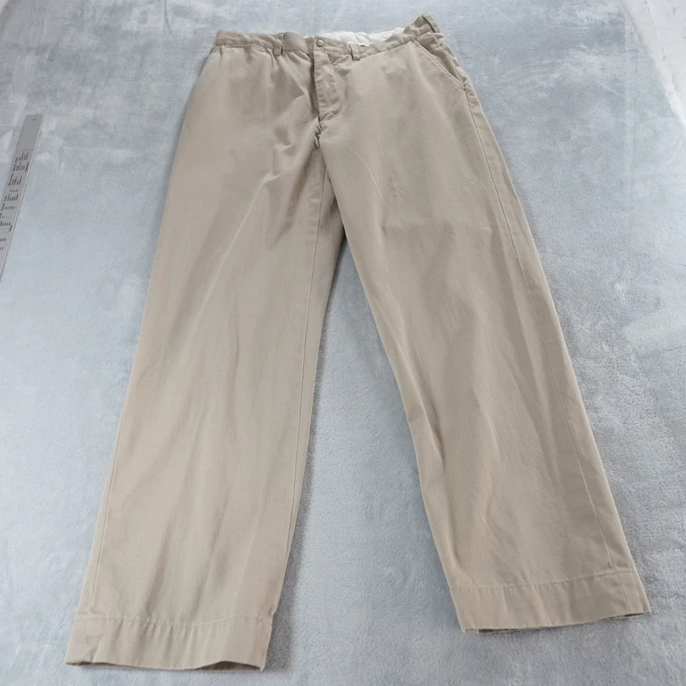 VTG Polo Ralph Lauren Chino Pant Mens 34 Beige 100% Cotton 90s Classic Flat